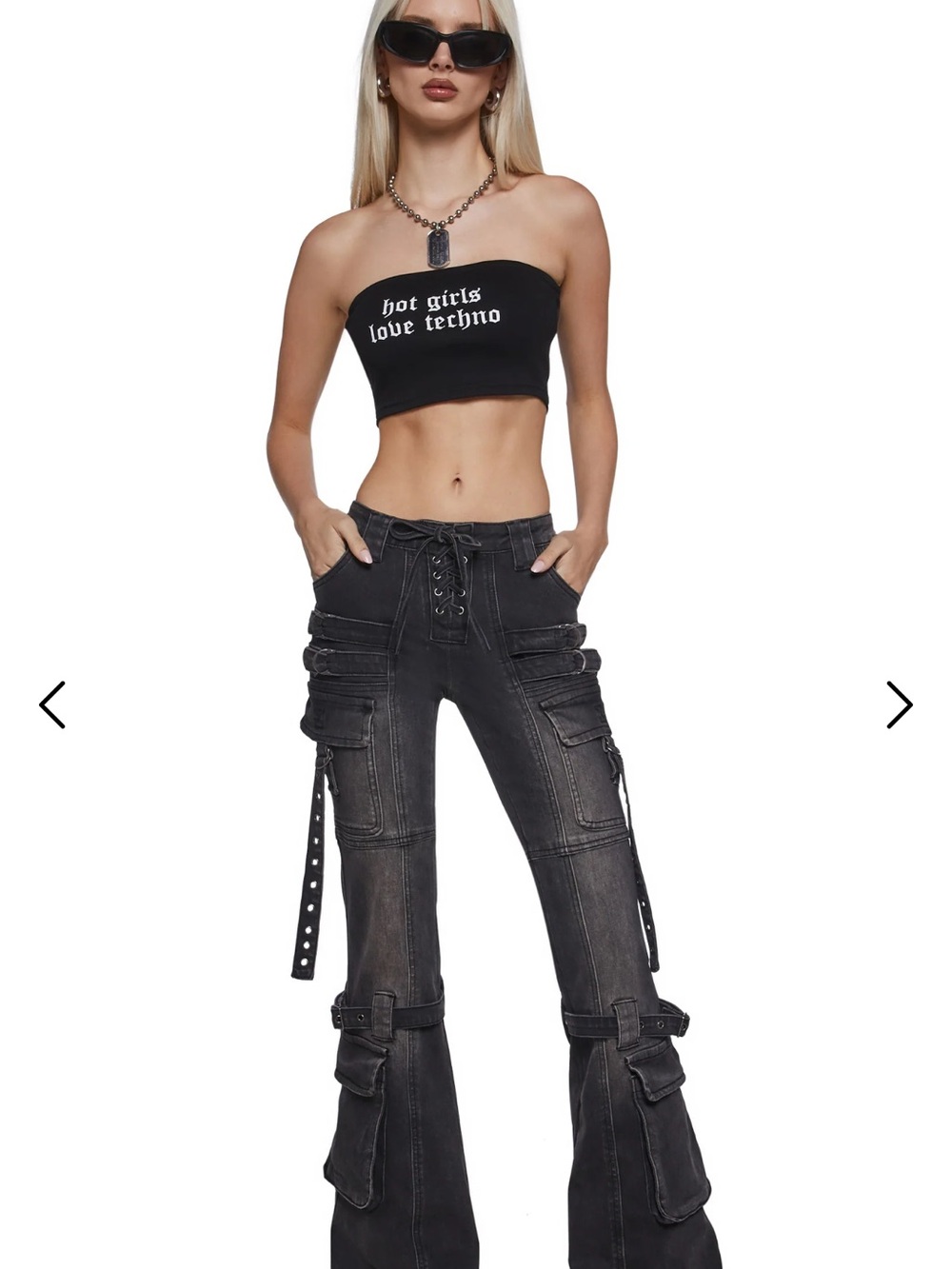 Dolls Kill Black Lace-Up Cargo Wide-Leg Jeans